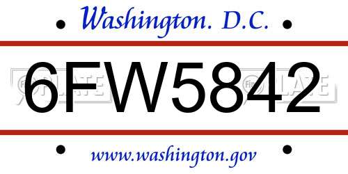6FW5842 District Of Columbia License Plate