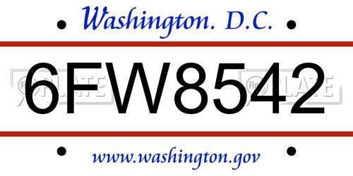 6FW8542 District Of Columbia License Plate