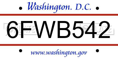 6FWB542 District Of Columbia License Plate