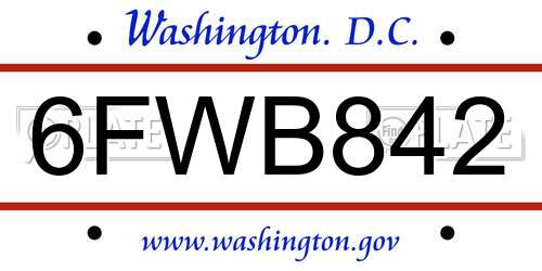 6FWB842 District Of Columbia License Plate