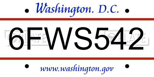 6FWS542 District Of Columbia License Plate