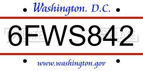 6FWS842 District Of Columbia License Plate