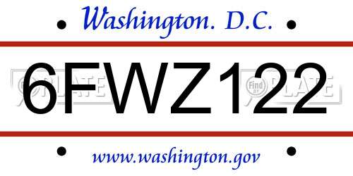 6FWZ122 District Of Columbia License Plate