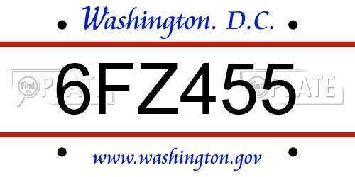 6FZ455 District Of Columbia License Plate