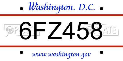 6FZ458 District Of Columbia License Plate
