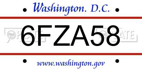 6FZA58 District Of Columbia License Plate