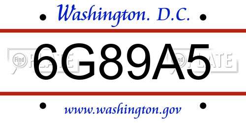 6G89A5 District Of Columbia License Plate