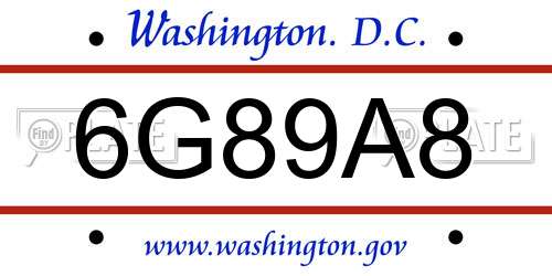 6G89A8 District Of Columbia License Plate