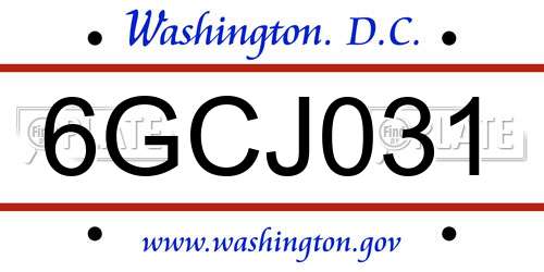 6GCJ031 District Of Columbia License Plate