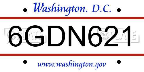 6GDN621 District Of Columbia License Plate