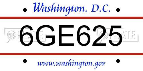 6GE625 District Of Columbia License Plate