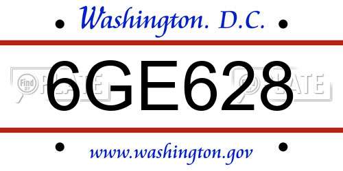6GE628 District Of Columbia License Plate