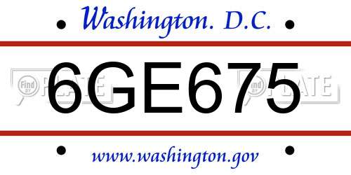6GE675 District Of Columbia License Plate