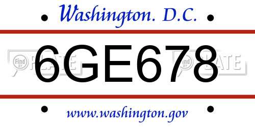 6GE678 District Of Columbia License Plate