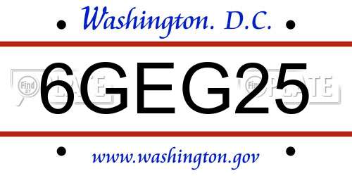 6GEG25 District Of Columbia License Plate