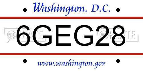 6GEG28 District Of Columbia License Plate