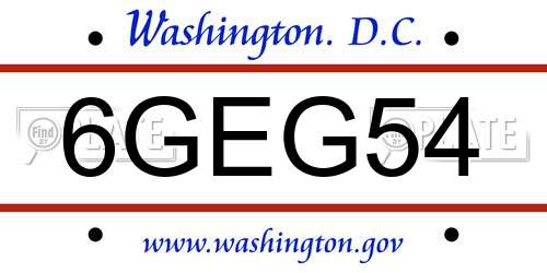 6GEG54 District Of Columbia License Plate