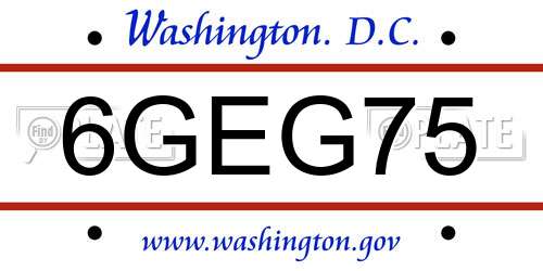 6GEG75 District Of Columbia License Plate