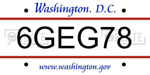 6GEG78 District Of Columbia License Plate