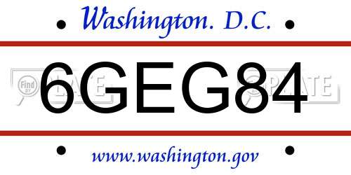 6GEG84 District Of Columbia License Plate