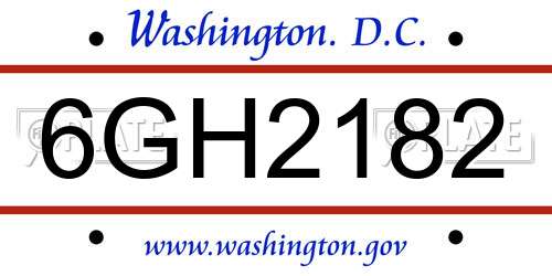 6GH2182 District Of Columbia License Plate