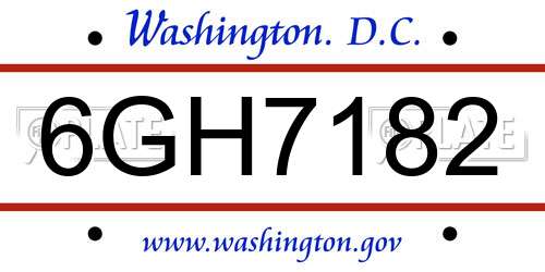 6GH7182 District Of Columbia License Plate