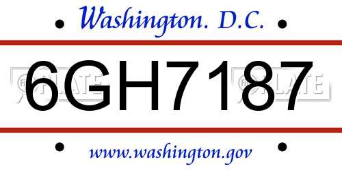 6GH7187 District Of Columbia License Plate
