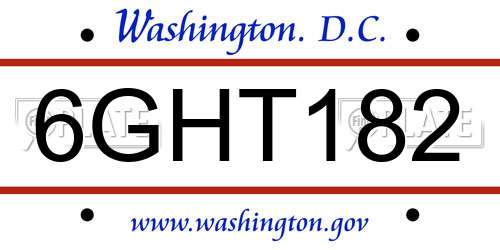 6GHT182 District Of Columbia License Plate