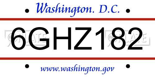 6GHZ182 District Of Columbia License Plate