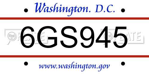 6GS945 District Of Columbia License Plate