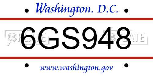 6GS948 District Of Columbia License Plate