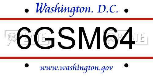 6GSM64 District Of Columbia License Plate