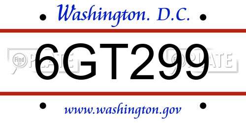 6GT299 District Of Columbia License Plate