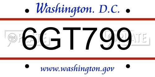 6GT799 District Of Columbia License Plate