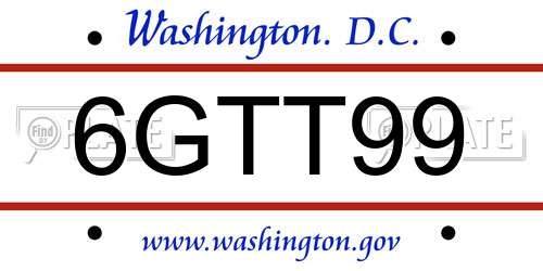 6GTT99 District Of Columbia License Plate