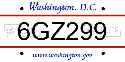 6GZ299 District Of Columbia License Plate