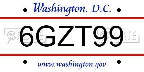 6GZT99 District Of Columbia License Plate
