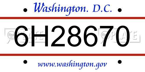 6H28670 District Of Columbia License Plate