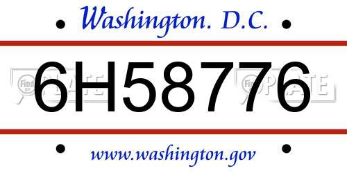6H58776 District Of Columbia License Plate