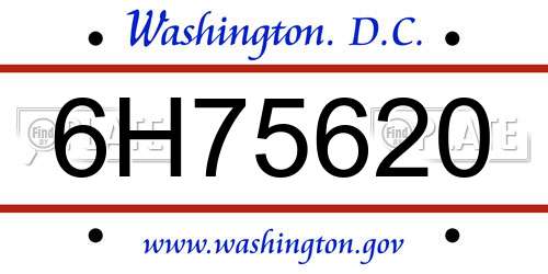 6H75620 District Of Columbia License Plate