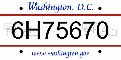 6H75670 District Of Columbia License Plate