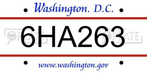 6HA263 District Of Columbia License Plate