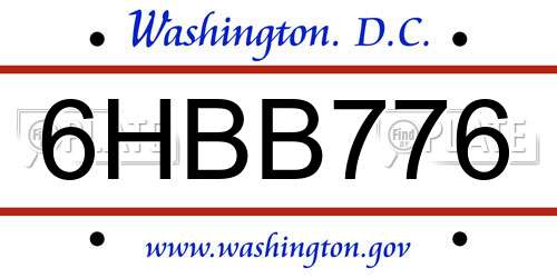 6HBB776 District Of Columbia License Plate