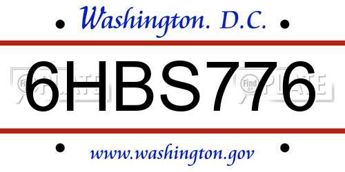 6HBS776 District Of Columbia License Plate