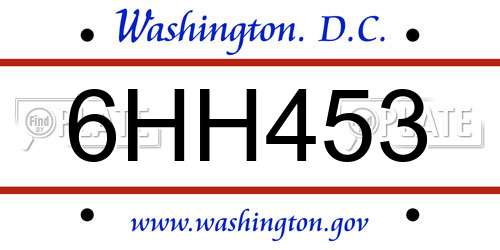 6HH453 District Of Columbia License Plate