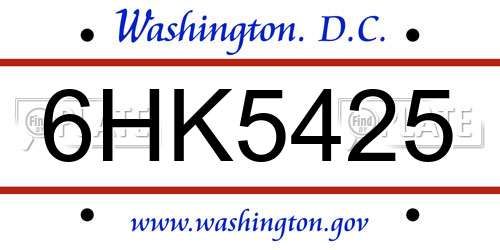6HK5425 District Of Columbia License Plate