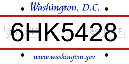 6HK5428 District Of Columbia License Plate