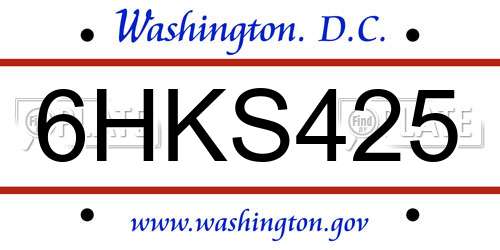 6HKS425 District Of Columbia License Plate
