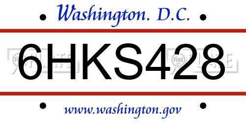6HKS428 District Of Columbia License Plate