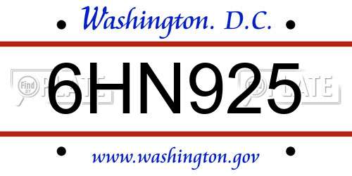 6HN925 District Of Columbia License Plate